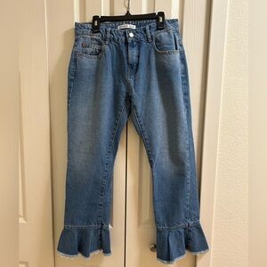 Zara Blue Flare Jeans with Frayed Hem